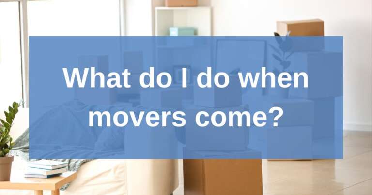moving boxes with a blue text box that says: what do I do when movers come?