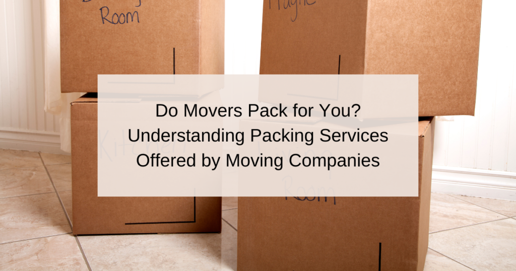 Stacked moving boxes labeled with different room names, illustrating the concept of packing services provided by moving companies.